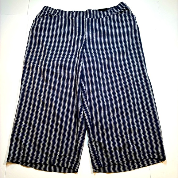 Women’s Pants 18 Linen Blend Cropped Striped Elastic Waist Lane Bryant Blue - Picture 1 of 6